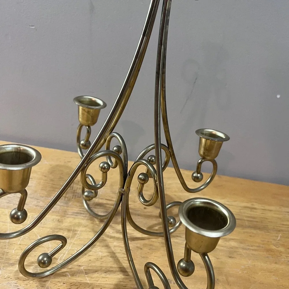 Vtg Brass Tone 5 Light Candelabra Scroll Design Taper Candle Holder 12.5